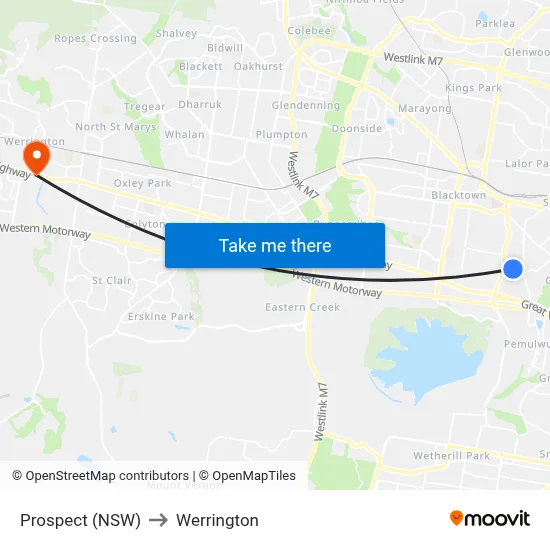 Prospect (NSW) to Werrington map