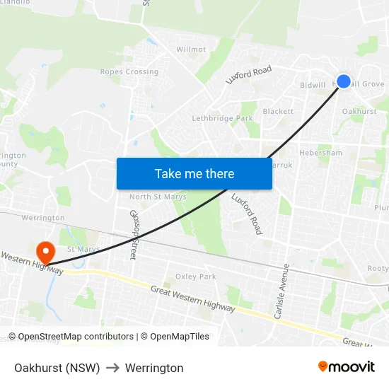 Oakhurst (NSW) to Werrington map