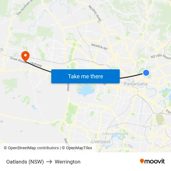 Oatlands (NSW) to Werrington map