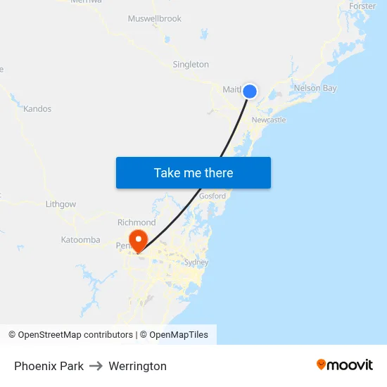 Phoenix Park to Werrington map