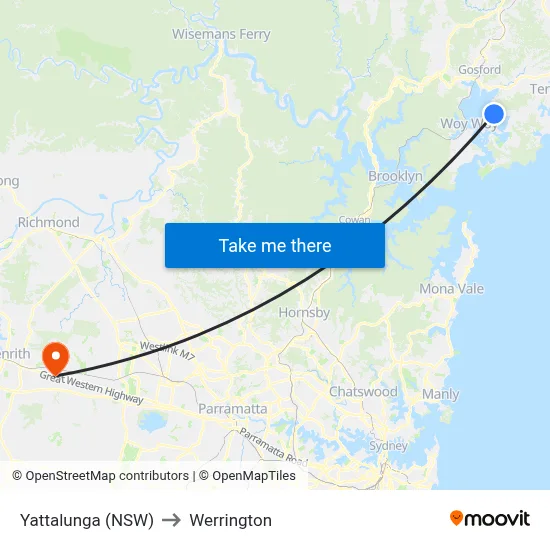 Yattalunga (NSW) to Werrington map