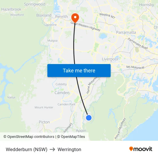Wedderburn (NSW) to Werrington map