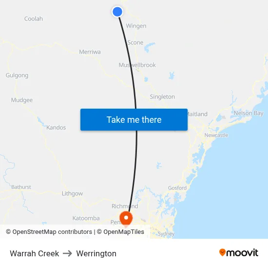 Warrah Creek to Werrington map