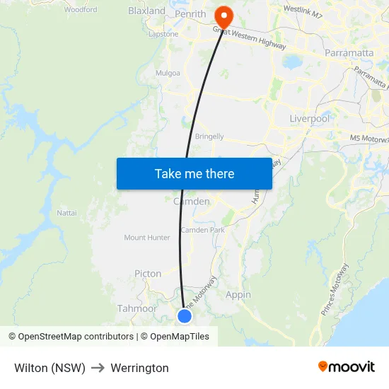 Wilton (NSW) to Werrington map