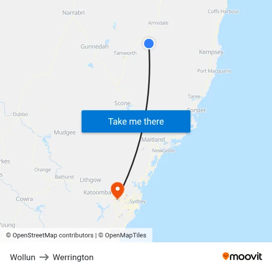 Wollun to Werrington map