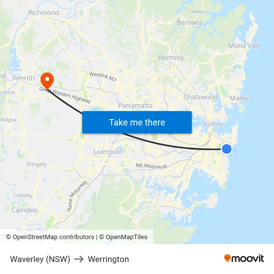 Waverley (NSW) to Werrington map