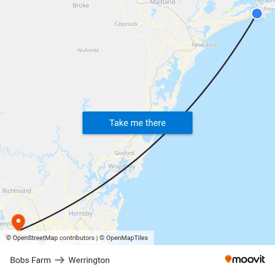 Bobs Farm to Werrington map