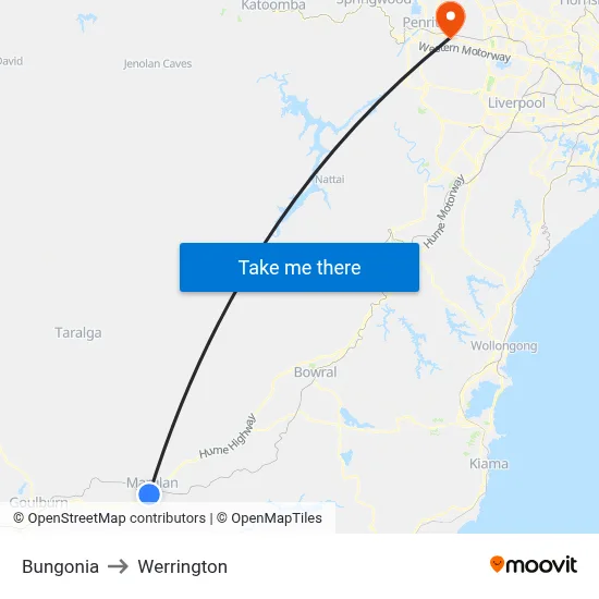 Bungonia to Werrington map