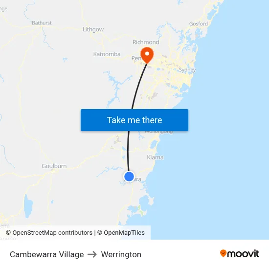 Cambewarra Village to Werrington map