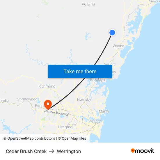 Cedar Brush Creek to Werrington map