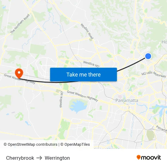 Cherrybrook to Werrington map