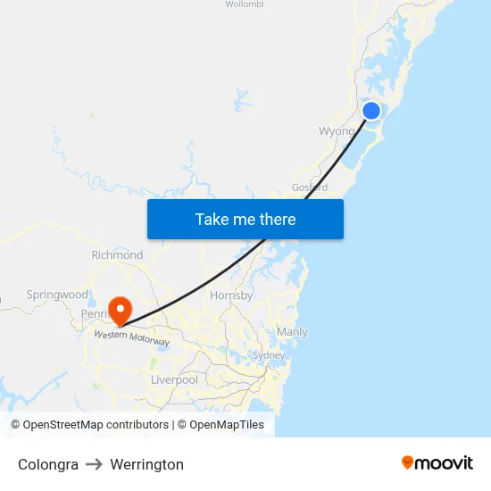 Colongra to Werrington map
