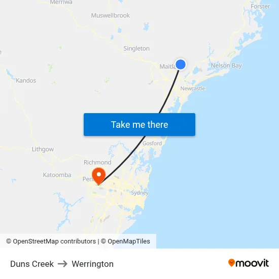 Duns Creek to Werrington map