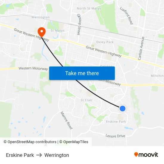 Erskine Park to Werrington map