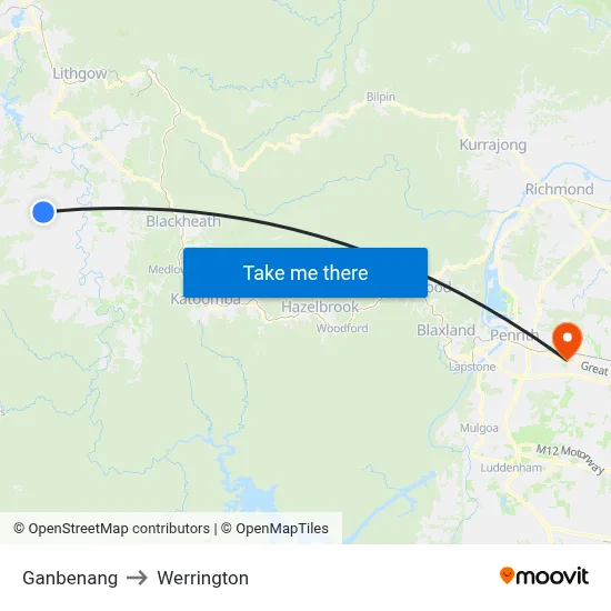 Ganbenang to Werrington map
