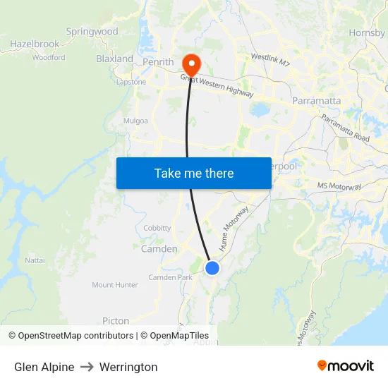 Glen Alpine to Werrington map