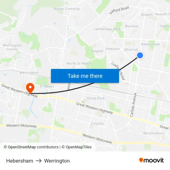 Hebersham to Werrington map