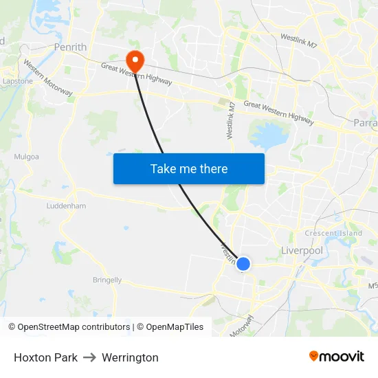 Hoxton Park to Werrington map