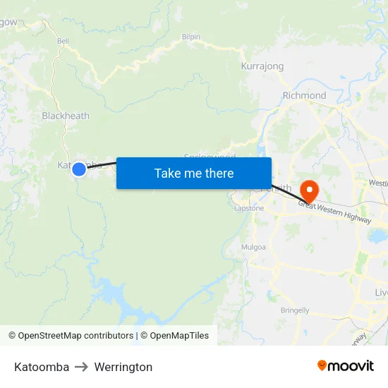Katoomba to Werrington map