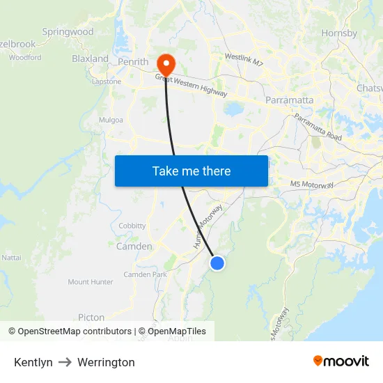 Kentlyn to Werrington map