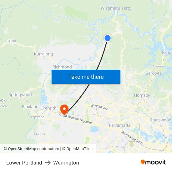 Lower Portland to Werrington map