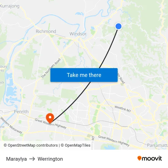 Maraylya to Werrington map