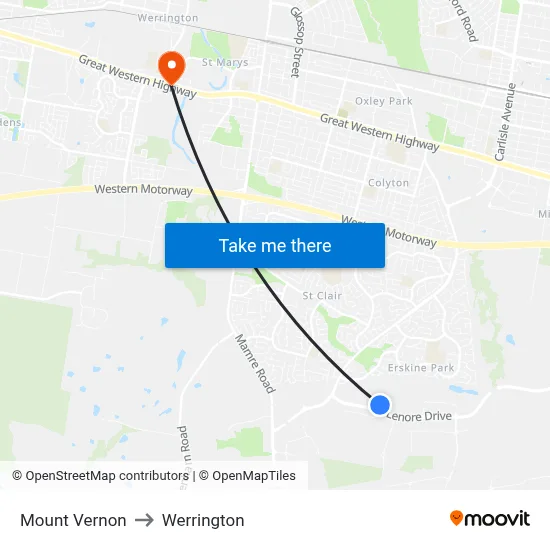 Mount Vernon to Werrington map