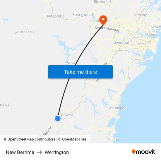 New Berrima to Werrington map