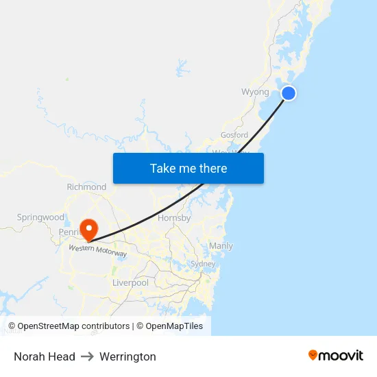 Norah Head to Werrington map