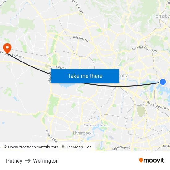 Putney to Werrington map