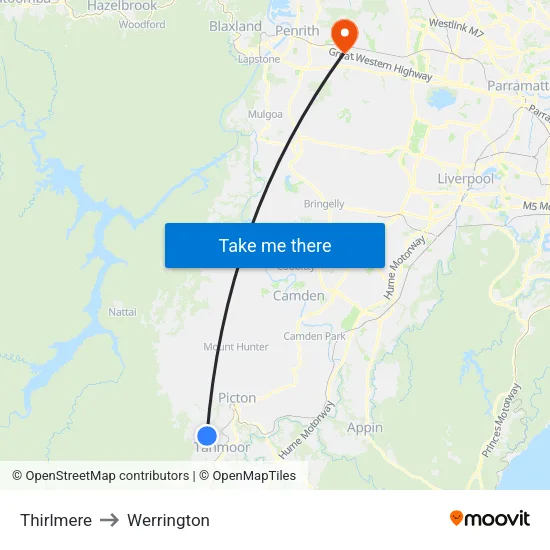 Thirlmere to Werrington map