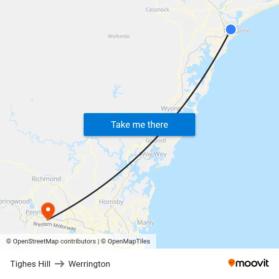 Tighes Hill to Werrington map