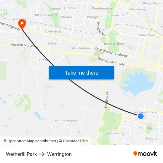 Wetherill Park to Werrington map
