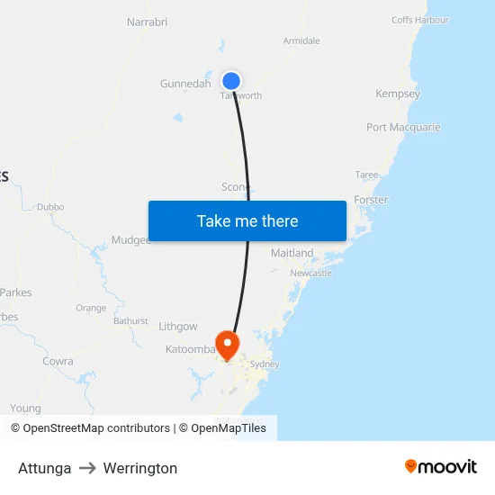 Attunga to Werrington map
