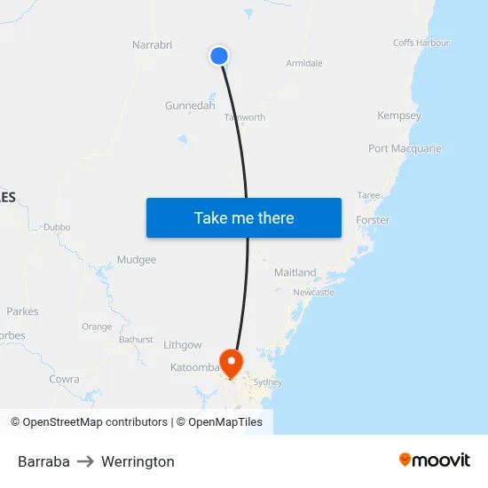 Barraba to Werrington map