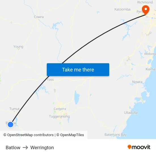 Batlow to Werrington map