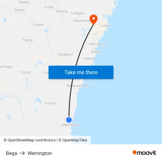 Bega to Werrington map
