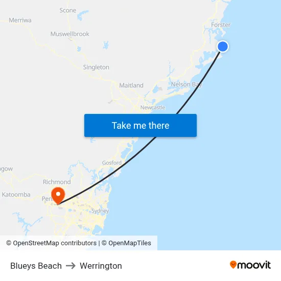 Blueys Beach to Werrington map