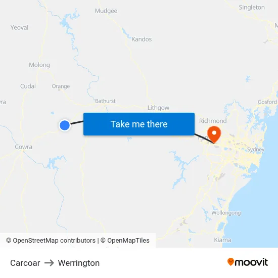 Carcoar to Werrington map
