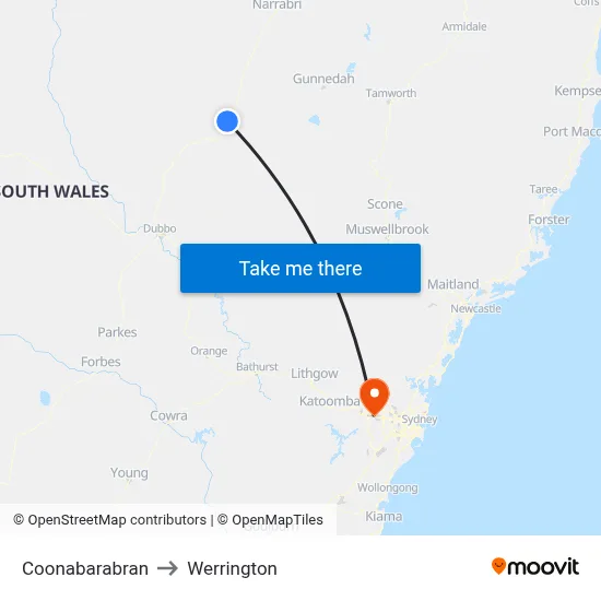 Coonabarabran to Werrington map