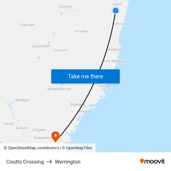 Coutts Crossing to Werrington map