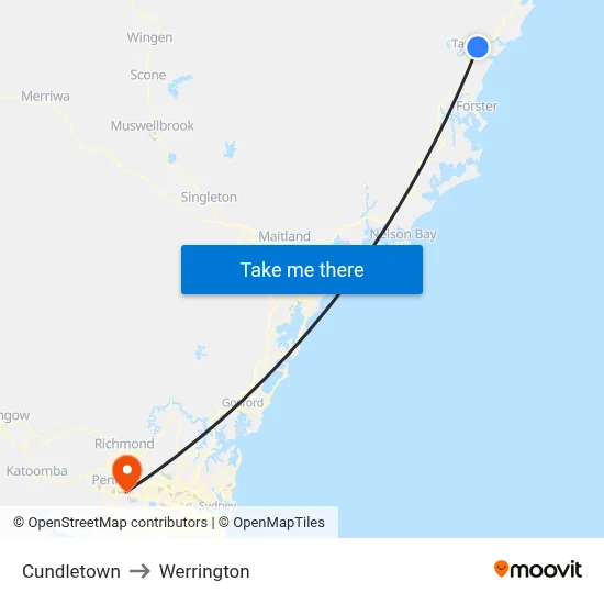 Cundletown to Werrington map