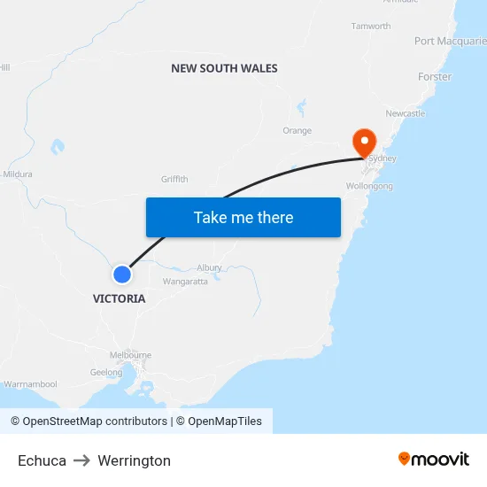 Echuca to Werrington map