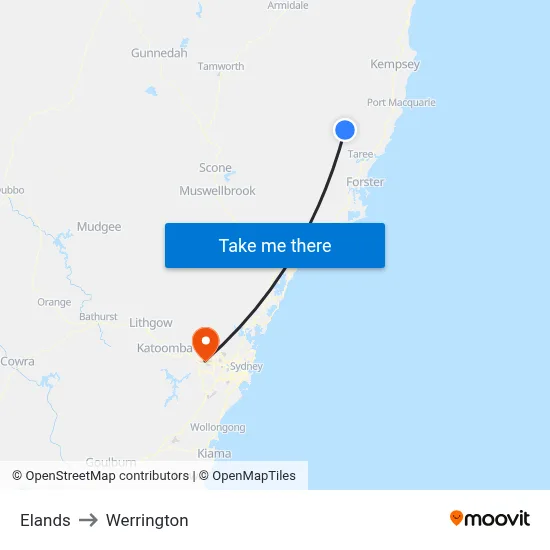 Elands to Werrington map