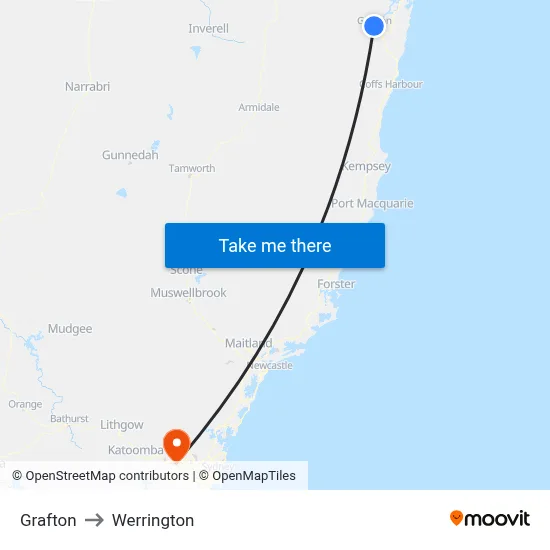 Grafton to Werrington map