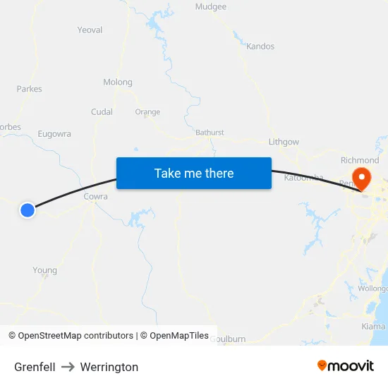 Grenfell to Werrington map