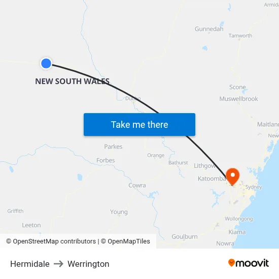 Hermidale to Werrington map
