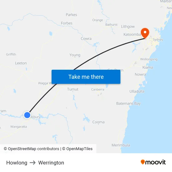 Howlong to Werrington map