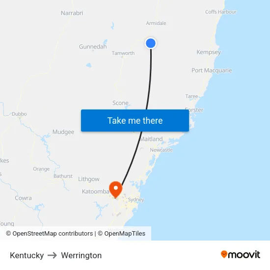 Kentucky to Werrington map