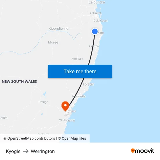 Kyogle to Werrington map